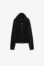 Black rib knitted hooded cardigan with zip - Level Hood 