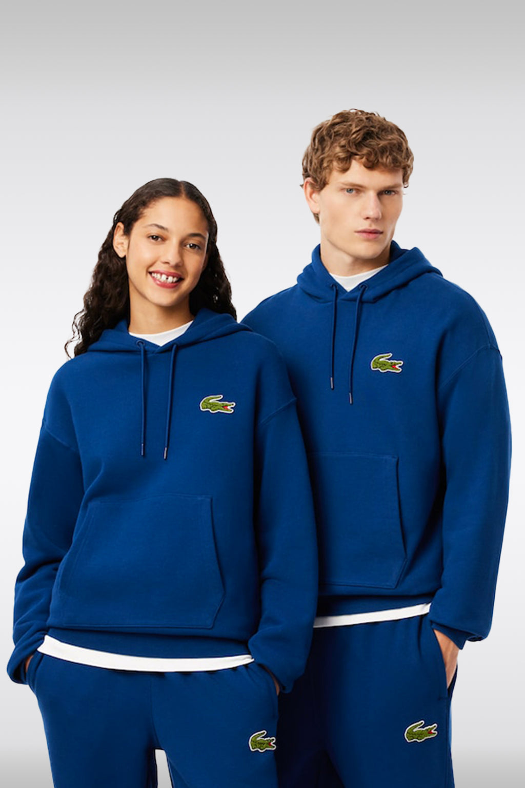 LACOSTE Royal blue cotton hoodie with chest logo embroidery Strikestore