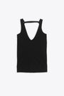 Black ribbed cotton tank top with hook-eye clasp shoulder straps 