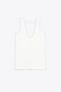 White ribbed cotton tank top with hook-eye clasp shoulder straps 