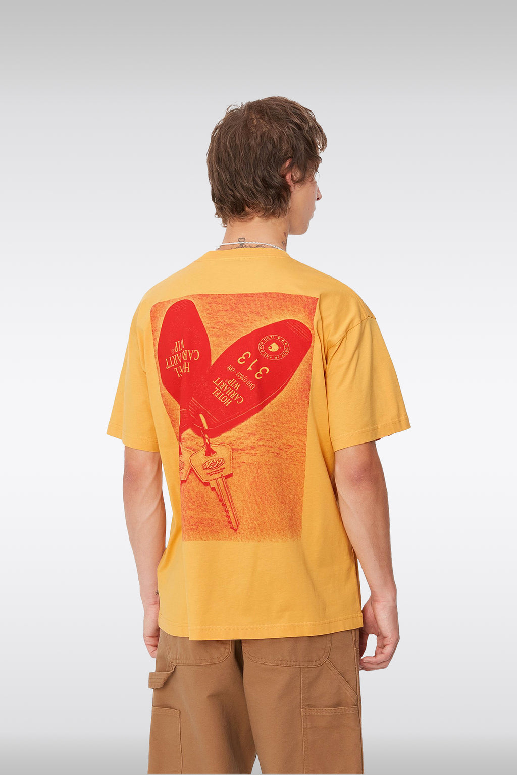 alt-image__Yellow-cotton-t-shirt-with-graphic-print-at-chest-and-back---S/S-Hotel-Keys-T-Shirt