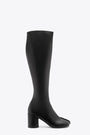 Knee-high black leather boots with anatomic toe and upper stitching 