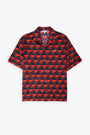 Red/blue geometric printed shirt with short sleeves  