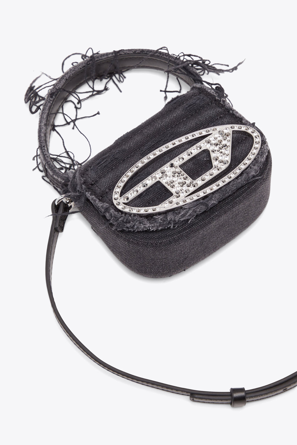 alt-image__Borsa-piccola-in-denim-nero-sfrangiato-con-logo-in-strass---1-DR-XS-Crossbody-Bag