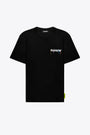 Black cotton t-shirt with chest logo and back smile print with paint 