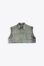 Sandblasted mid blue denim cropped vest with metal snaps detail - Sl Jumbo Worker 