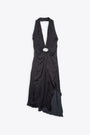 Black satin midi draped dress with Oval D - D Stant 