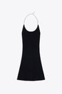 Black ribbbed knit short dress with metal chain - M-Arlette
 