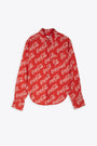 Red linen blend Coca Cola shirt - Unisex Printed Button Up Shirt Woven  